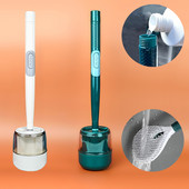 Perie de toaletă cu set de suport, cu mâner lung, din silicon negru, perie pentru curățarea toaletei, montată pe perete, toaletă, accesorii pentru baie