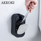 Set de perii de toaletă cu mâner lung din oțel inoxidabil, montat pe perete, pentru articole de curățare pentru baie Suport pentru perie din ceramică, montat pe perete