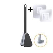 Perie de toaletă din silicon pentru golf, cu set de suport, perie de curățare a toaletei cu mâner lung, accesorii igienice moderne pentru baie, neagră