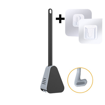Perie de toaletă din silicon pentru golf, cu set de suport, perie de curățare a toaletei cu mâner lung, accesorii igienice moderne pentru baie, neagră