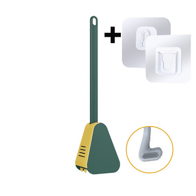Perie de toaletă din silicon pentru golf, cu set de suport, perie de curățare a toaletei cu mâner lung, accesorii igienice moderne pentru baie, neagră