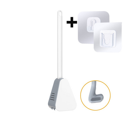 Perie de toaletă din silicon pentru golf, cu set de suport, perie de curățare a toaletei cu mâner lung, accesorii igienice moderne pentru baie, neagră