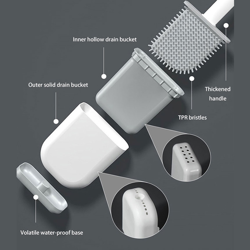 Set silikonske WC četke i držača Čistač za kupaonicu Nepropusna baza Fleksibilna četka s četkom s držačem za brzo sušenje