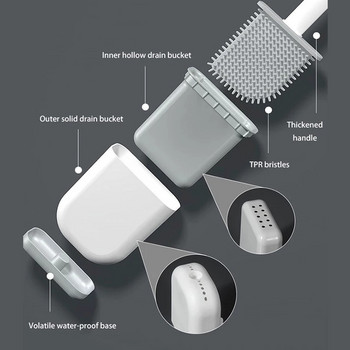 GURET Силиконова четка за тоалетна Стенна четка с дълга дръжка и устойчива на течове основа Инструменти за почистване Комплекти домашни принадлежности за баня