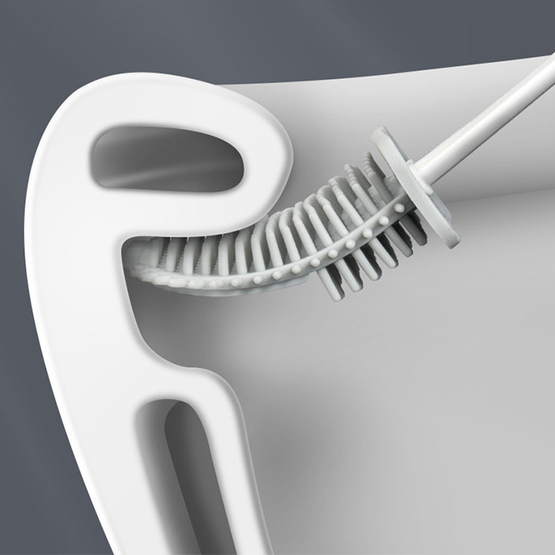 GURET Perie de toaletă din silicon Perie cu mâner lung montată pe perete cu bază rezistentă la scurgeri Instrumente de curățare Seturi de accesorii pentru baie de acasă