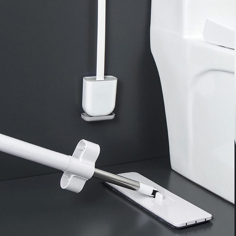 GURET Perie de toaletă din silicon Perie cu mâner lung montată pe perete cu bază rezistentă la scurgeri Instrumente de curățare Seturi de accesorii pentru baie de acasă