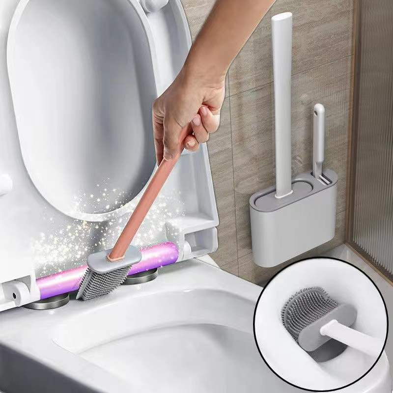 Sieninis tualeto šepetys su laikikliu rinkinys silikoniniai šereliai, skirti vonios grindų valymui