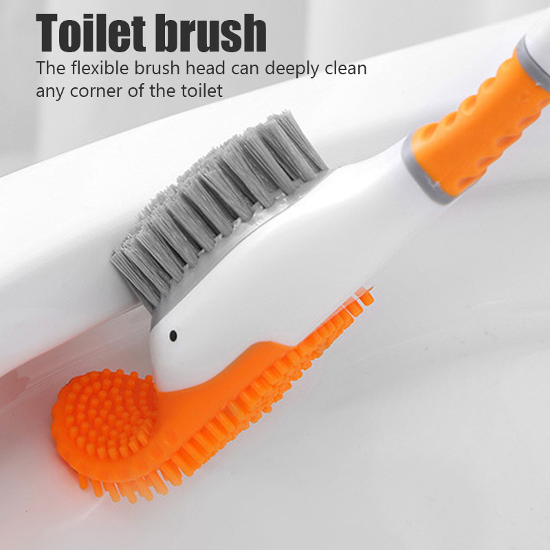 Perie de toaletă din silicon Ecoco Diving Duck, fără perforare, montată pe perete, creativă cu mâner lung, WC Perie de curățare fără moarte, cu bază