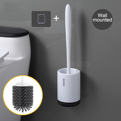 TPR Flex tualeto šepetys su laikikliu rinkinys ilga rankena guminis silikoninis valiklio šepetys, montuojamas ant sienos, nepralaidus wc vonios kambario priedai