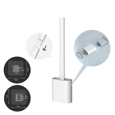 Sieninis silikoninis tualeto šepetys su laikikliu ir stūmokliu, skirtas vonios kambario laikymui ir organizavimui kompaktiško šveitimo valymo rinkinys