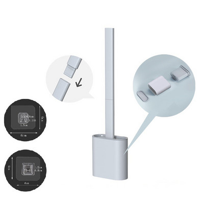 Sieninis silikoninis tualeto šepetys su laikikliu ir stūmokliu, skirtas vonios kambario laikymui ir organizavimui kompaktiško šveitimo valymo rinkinys