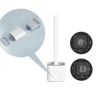 Sieninis silikoninis tualeto šepetys su laikikliu ir stūmokliu, skirtas vonios kambario laikymui ir organizavimui kompaktiško šveitimo valymo rinkinys