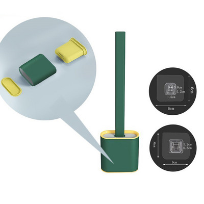 Sieninis silikoninis tualeto šepetys su laikikliu ir stūmokliu, skirtas vonios kambario laikymui ir organizavimui kompaktiško šveitimo valymo rinkinys