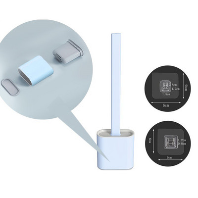 Sieninis silikoninis tualeto šepetys su laikikliu ir stūmokliu, skirtas vonios kambario laikymui ir organizavimui kompaktiško šveitimo valymo rinkinys