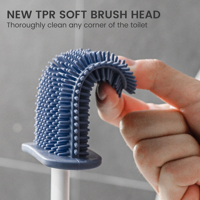 Sieninis silikoninis tualeto šepetys su laikikliu ir stūmokliu, skirtas vonios kambario laikymui ir organizavimui kompaktiško šveitimo valymo rinkinys