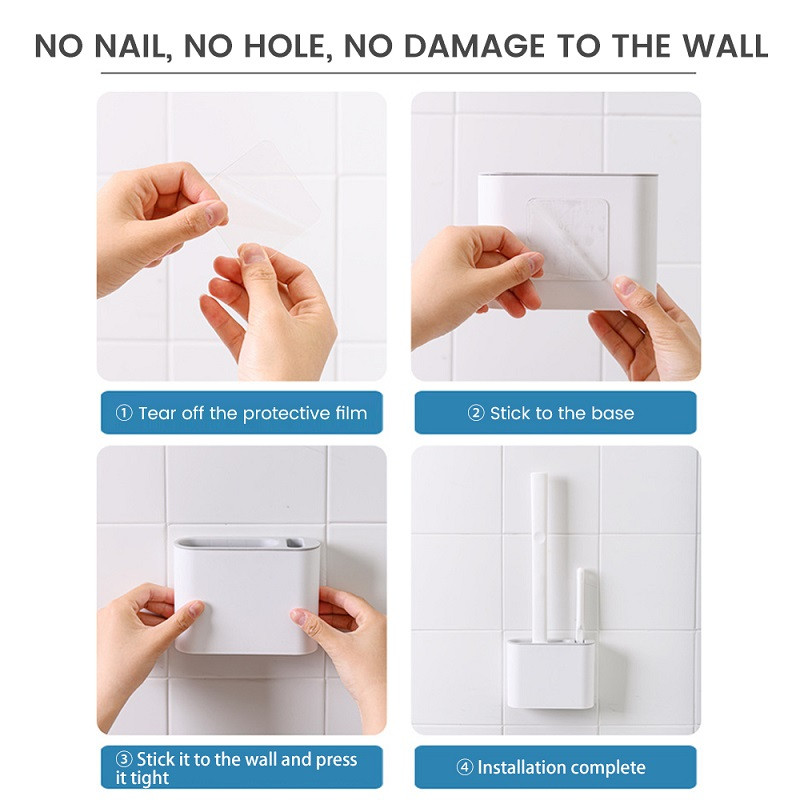 Sieninis silikoninis tualeto šepetys su laikikliu ir stūmokliu, skirtas vonios kambario laikymui ir organizavimui kompaktiško šveitimo valymo rinkinys