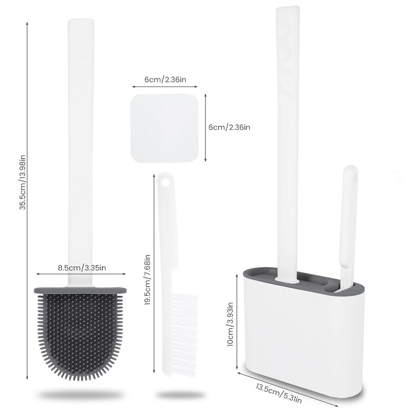 Sieninis silikoninis tualeto šepetys su laikikliu ir stūmokliu, skirtas vonios kambario laikymui ir organizavimui kompaktiško šveitimo valymo rinkinys