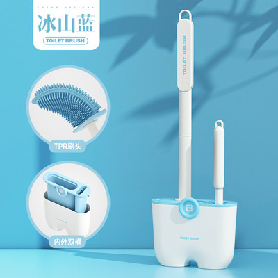 Perie de toaletă cu cap din silicon TPR moale cu set de suport Mâner detașabil montat pe perete Kit de curățare pentru curățarea baie Accesorii pentru WC