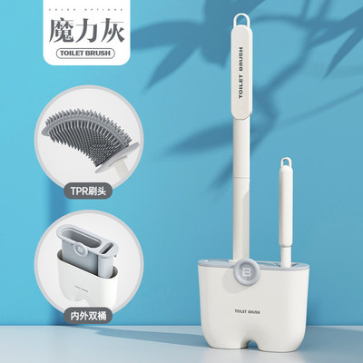 Perie de toaletă cu cap din silicon TPR moale cu set de suport Mâner detașabil montat pe perete Kit de curățare pentru curățarea baie Accesorii pentru WC