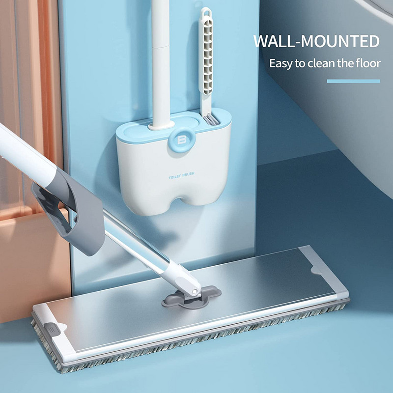 Perie de toaletă cu cap din silicon TPR moale cu set de suport Mâner detașabil montat pe perete Kit de curățare pentru curățarea baie Accesorii pentru WC