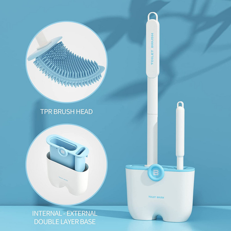 Perie de toaletă cu cap din silicon TPR moale cu set de suport Mâner detașabil montat pe perete Kit de curățare pentru curățarea baie Accesorii pentru WC