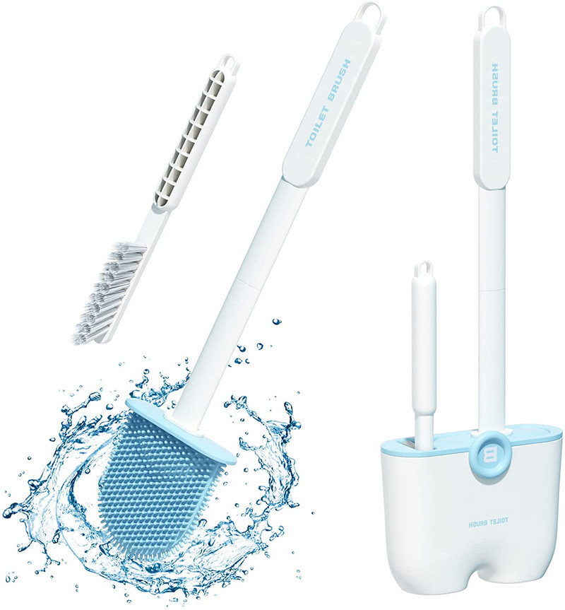 Perie de toaletă cu cap din silicon TPR moale cu set de suport Mâner detașabil montat pe perete Kit de curățare pentru curățarea baie Accesorii pentru WC