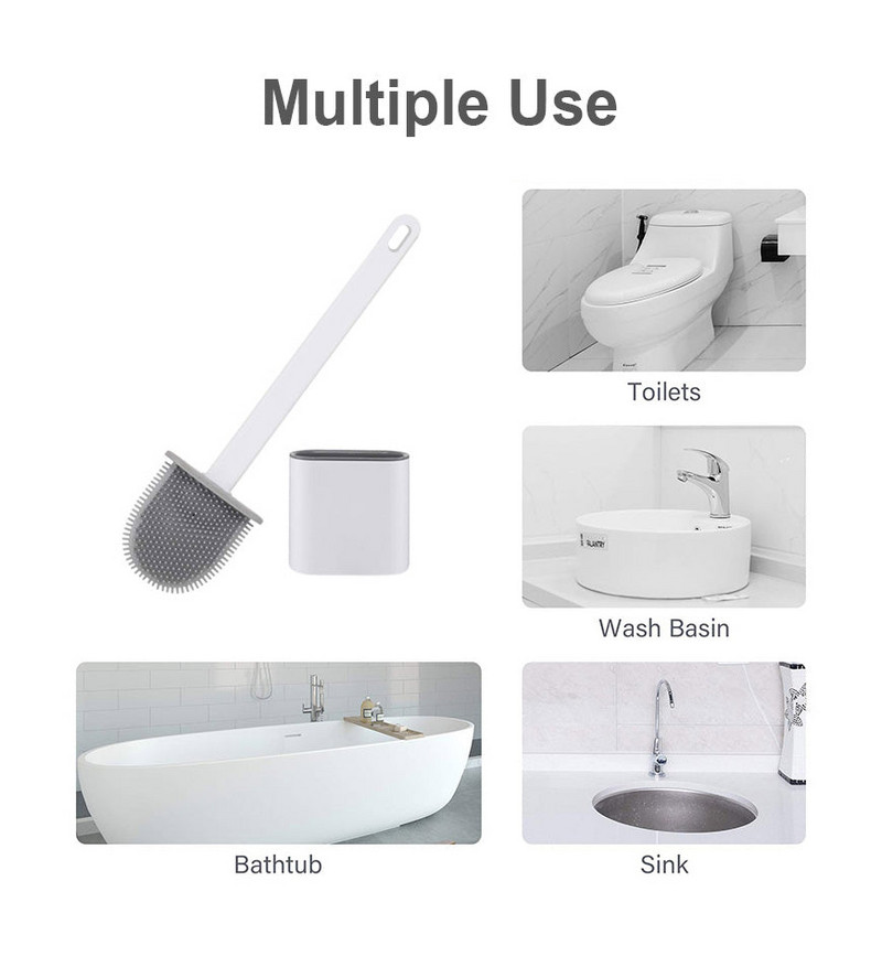 Joybos silikoninis tualeto šepetys su pagrindu, lankstus, minkštas plokščias šerelis, šepečio laikiklio rinkinys vonios kambario valymo įrankiui WC priedai
