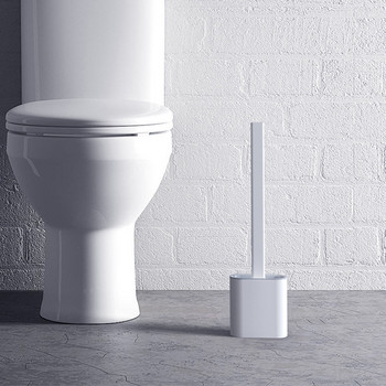 Силиконова тоалетна тоалетна четка Плоска глава Гъвкава четка с мек косъм с бързосъхнещ държач Комплект четка за почистване на тоалетни принадлежности