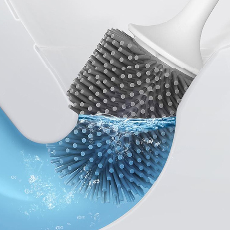 Silikoninis tualeto šepetys Plokščia galvutė Lankstus minkštas tualeto šepetys Greitai nusausinamas prie sienos montuojami valymo įrankiai Namų vonios kambario priedai