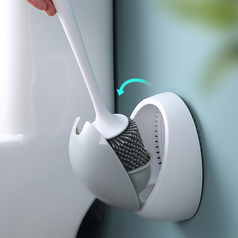 Silikoninis tualeto šepetys Plokščia galvutė Lankstus minkštas tualeto šepetys Greitai nusausinamas prie sienos montuojami valymo įrankiai Namų vonios kambario priedai