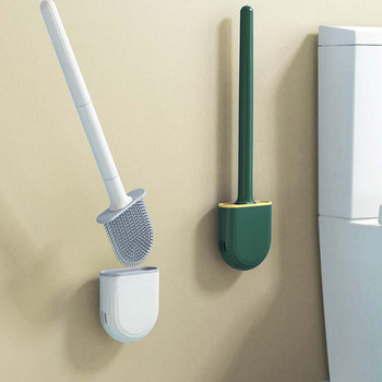 Подвижна дръжка Силиконови влакна Четка за тоалетна и държач Комплект за почистване на стенни окачвания за съхранение и организиране на баня Инструменти за тоалетна