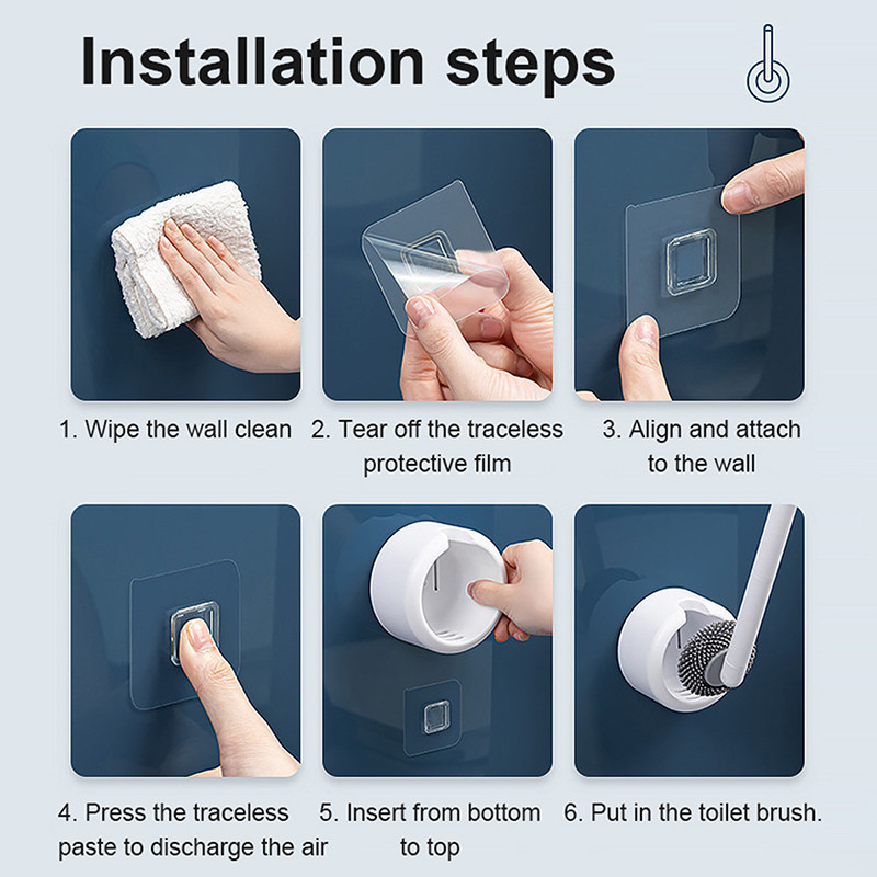 Perie de toaletă rotativă din silicon TPR cu suport, uscare, uscare, unelte de uz casnic, pentru baie, perie montată pe perete fără perforații