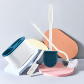 Tualeto šepetys su laikikliu rinkinys Minkštas silikoninis TPR Tualeto šepetys Pakabinamas ant sienos ilgomis rankenomis WC valymo šepetys Vonios kambario priedai