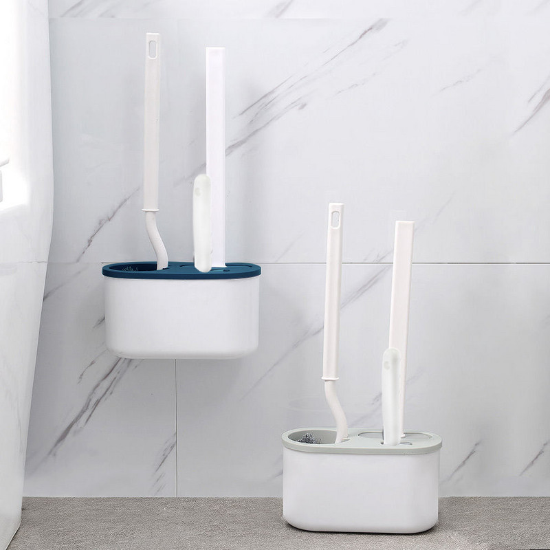 Tualeto šepetys su laikikliu rinkinys Minkštas silikoninis TPR Tualeto šepetys Pakabinamas ant sienos ilgomis rankenomis WC valymo šepetys Vonios kambario priedai