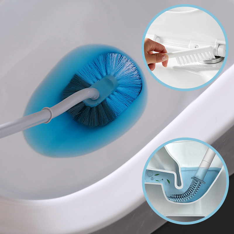 Tualeto šepetys su laikikliu rinkinys Minkštas silikoninis TPR Tualeto šepetys Pakabinamas ant sienos ilgomis rankenomis WC valymo šepetys Vonios kambario priedai