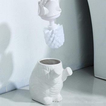 Креативен комплект тоалетна четка и държач Керамичен слон Пластмасова дръжка WC баня тоалетна четка за почистване на тоалетна бяла