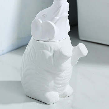 Креативен комплект тоалетна четка и държач Керамичен слон Пластмасова дръжка WC баня тоалетна четка за почистване на тоалетна бяла