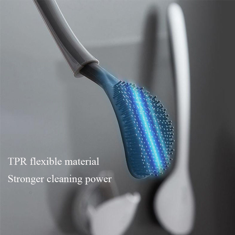 Szilikon WC kefe sarokkefe rések tisztítása Falra szerelhető TPR kefefej Fürdőszobakefék Hosszú nyelű Tartós WC-tartozékok