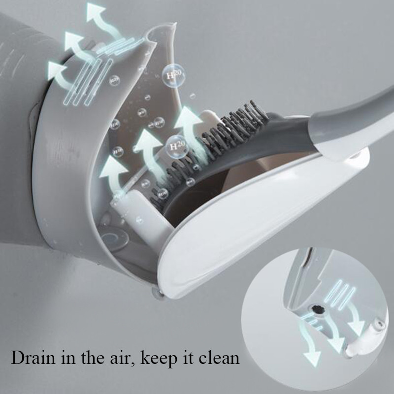 Szilikon WC kefe sarokkefe rések tisztítása Falra szerelhető TPR kefefej Fürdőszobakefék Hosszú nyelű Tartós WC-tartozékok