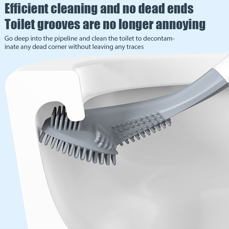 Golfo silikoniniai tualeto šepečiai su laikikliu ilgų rankenų tualeto valymo šepetys, juodi modernūs higieniški vonios kambario priedai