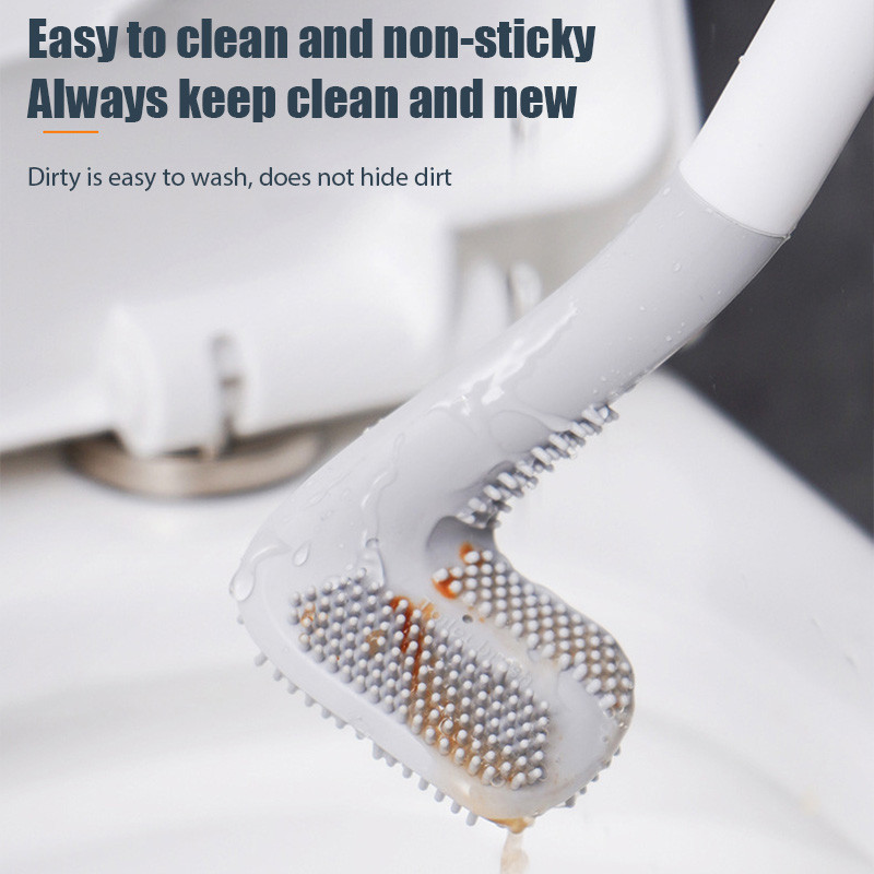 Golfo silikoniniai tualeto šepečiai su laikikliu ilgų rankenų tualeto valymo šepetys, juodi modernūs higieniški vonios kambario priedai