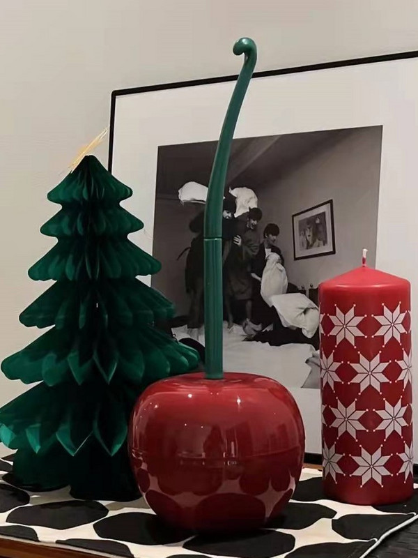 Set de suport pentru perie de toaletă roșu cireș, 1 buc, perie de curățare din plastic, creativ, minunat, cap gros, instrument de curățare a băii pentru uz casnic