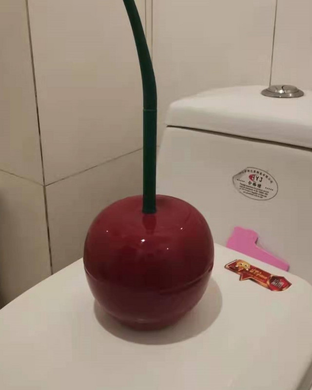 Set de suport pentru perie de toaletă roșu cireș, 1 buc, perie de curățare din plastic, creativ, minunat, cap gros, instrument de curățare a băii pentru uz casnic