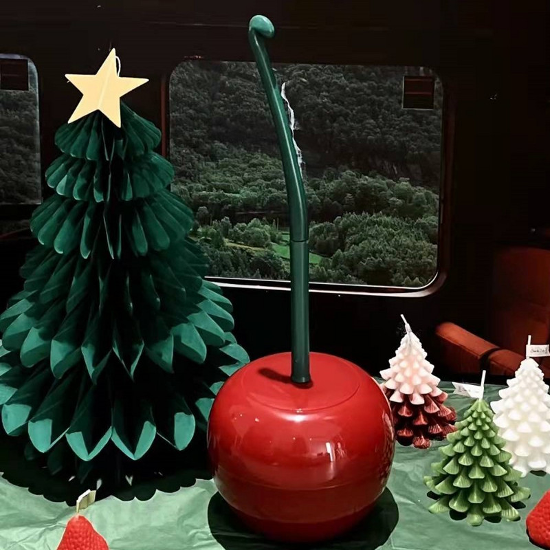 Set de suport pentru perie de toaletă roșu cireș, 1 buc, perie de curățare din plastic, creativ, minunat, cap gros, instrument de curățare a băii pentru uz casnic