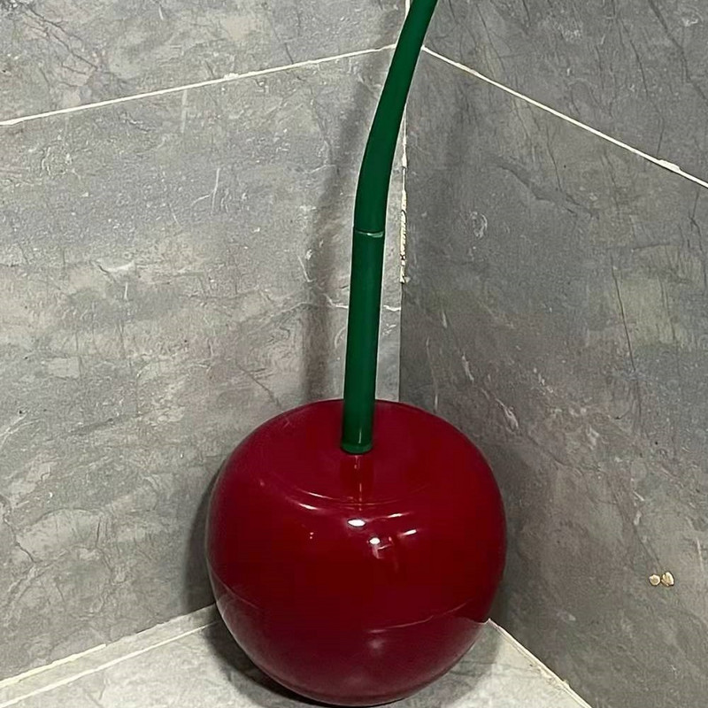 Set de suport pentru perie de toaletă roșu cireș, 1 buc, perie de curățare din plastic, creativ, minunat, cap gros, instrument de curățare a băii pentru uz casnic