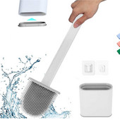 Perie de toaletă Perie din silicon cu cap plat, cu suport, montată pe perete, detașabilă, curățător de perie neagră pentru unelte de baie Accesorii WC