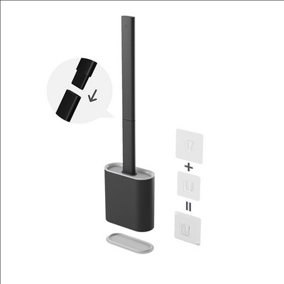 Perie de toaletă Perie din silicon cu cap plat, cu suport, montată pe perete, detașabilă, curățător de perie neagră pentru unelte de baie Accesorii WC