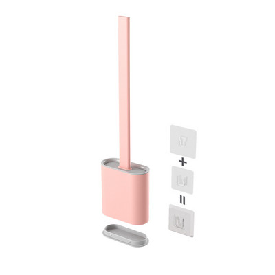 Perie de toaletă Perie din silicon cu cap plat, cu suport, montată pe perete, detașabilă, curățător de perie neagră pentru unelte de baie Accesorii WC