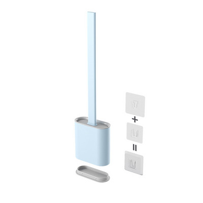 Perie de toaletă Perie din silicon cu cap plat, cu suport, montată pe perete, detașabilă, curățător de perie neagră pentru unelte de baie Accesorii WC