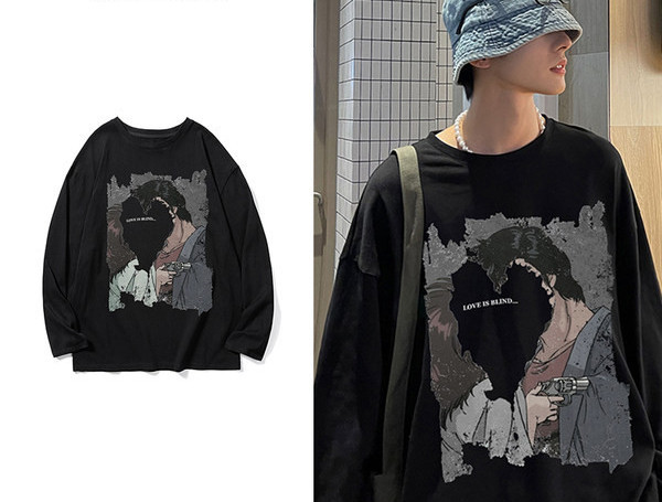 Muška bluza s aplikacijom u četiri boje i ovalnim izrezom